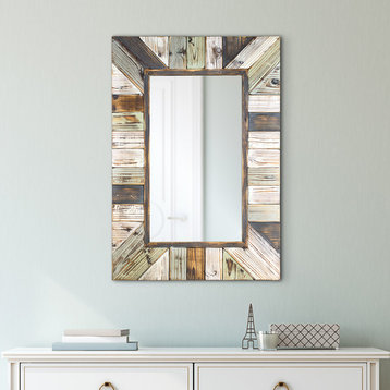 Rustic Wood Plank Rectangular Framed Wall Mirror