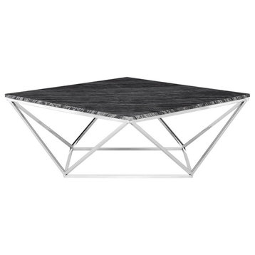 Corrado Coffee Table black wood vein marble top polished stainless