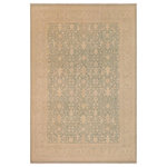 Bareens Designer Rugs - Classic Ziegler Cierra Green Gray Wool Rug - 9'1'' x 12'0'' - Enhance the ambiance of your home with this magnificent Persian-influenced Turkish hand-knotted rug made by skilled artisans capable of creating the most exceptional vegetable dyes and hand-spun wool. This exquisite handmade rug is a one-of-a-kind Peshawar Kafkaz, otherwise identified as Chobi, Chobi Peshawar, Oushak, or Ziegler rug. These handmade rugs are crafted in Pakistan utilizing superior-quality wool imported from Australia, New Zealand, and Korea in two types of weaves: the Persian weave and the Mori weave. This rug is meticulously crafted by hand using the finest natural vegetable dyes extracted from local plants. The artisans use a blend of hand-spun local and fine merino wool, resulting in a rug with a compelling texture, higher lanolin content, and longer staple. The artisans occasionally incorporate natural or artificial silk into the pile to enhance specific motifs. The finished product is an awe-inspiring execution of flawless design and an understated palette that exudes elegance.