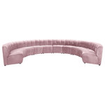 Meridian Furniture - Limitless Velvet Upholstered 10-Piece Modular Sectional, Pink - Invest in your home's comfort with this Limitless 10 Piece Sectional. This modular unit offers tons of flexibility in the number of ways that you can put each piece in the Limitless collection together to get the ideal customized look. Upholstered in pink velvet, this beautiful piece is soft and cool to the touch, so you can feel comfortable from every angle. Button and channel tufting add to this unit's upscale look and contemporary charm.
