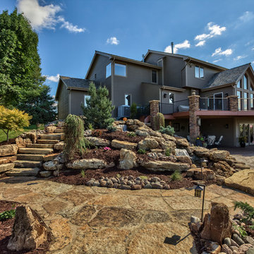 Rocky Mountain Backyard with Custom Softscapes and Beautiful Water Feature