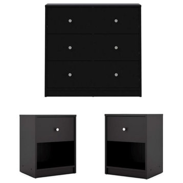 Tvilum Canada 3 Piece Set with 3 Drawer Dresser and Two Nightstands in Black