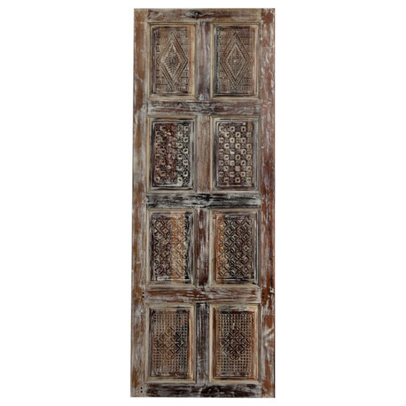 Consigned Vintage Carved Door Whitewash Sliding Barn Doors 96x36
