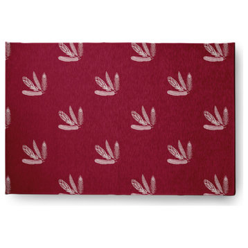 Feather Pattern Fall Design Chenille Area Rug, Red, 2'x3'