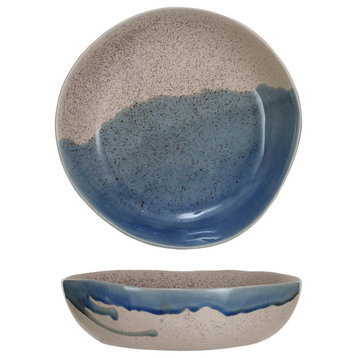 Large Stoneware Serving Bowl With Crackle Glaze, Blue and Cream