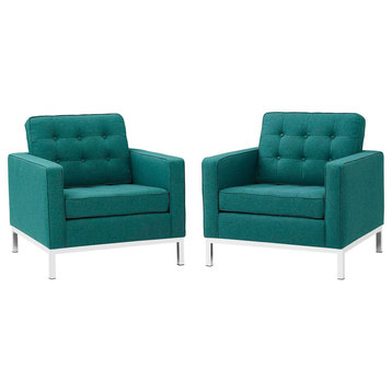 Loft Armchairs Upholstered Fabric Set of 2 Teal