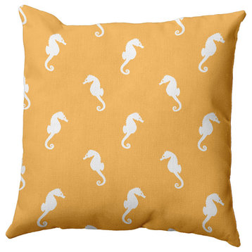 Sea Horses Polyester Indoor Pillow, Egg Yolk Yellow, 16"x16"