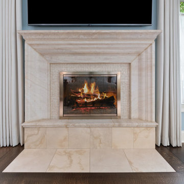 Limestone Fireplace with Raised Hearth
