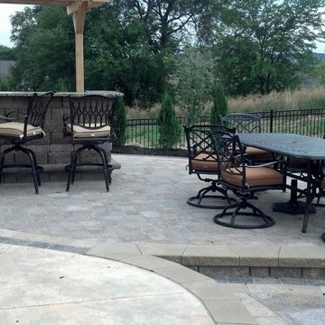 Paver Patio, Grill Enclosure, Outdoor Living Space, Rock Bubbler and Fire Pit