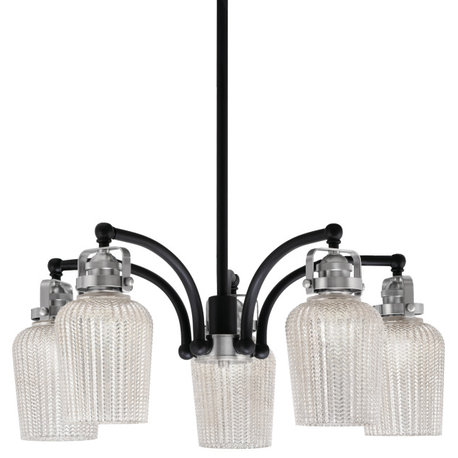 Easton, 5 Light, Chandelier, Matte Black & Brushed Nickel, 5" Silver Textured