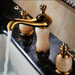 Leo Design Natural Jade Gold Plated Sink Faucet - Bathroom Sink Faucets