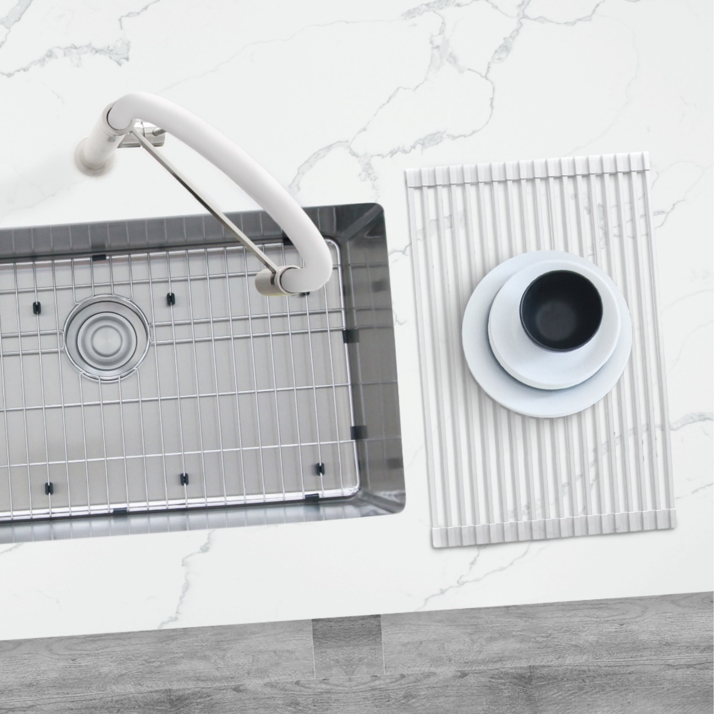 STYLISH Multipurpose Over Sink Roll-Up Dish Drying Rack, White