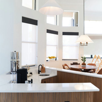 Sunken Wet Bar in light tones with warm wood accents