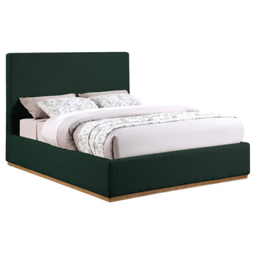 Monaco Boucle Fabric Upholstered Bed, Green, Queen
