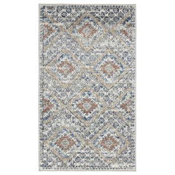 Nourison Concerto 26x45" Polyester and Polypropylene Area Rug in Blue/Ivory