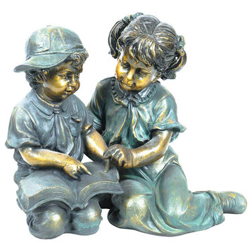 Boy and Girl Reading Statue