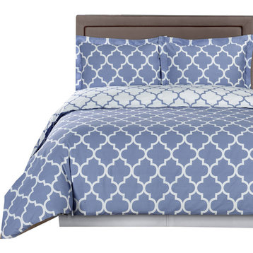 Meridian 100% Cotton Duvet Cover Set, Periwinkle and White, King/Cal King
