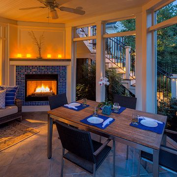 Screened porch and fireplace