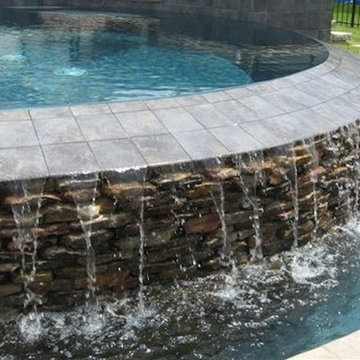 Vanishing Edge Pool Basin with Tile Stacked Stone