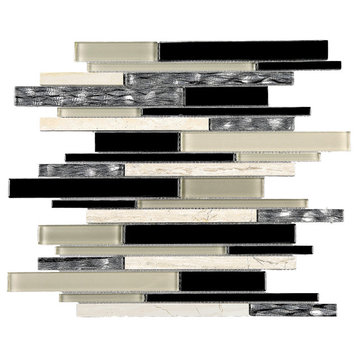 11.75"x12.75" Zayn Mixed Mosaic Tile Sheet, Beige, Black and Gray