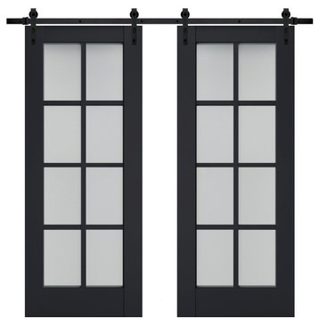 Double Barn Door 64 x 84, Veregio 7412 Antracite & Frosted Glass, 13' Rail