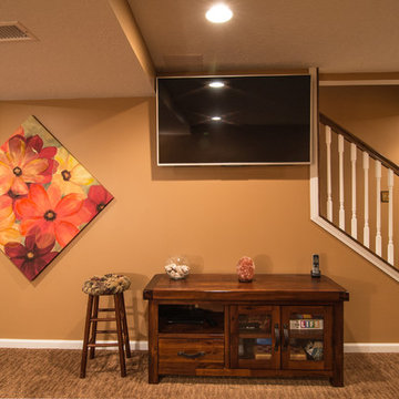 Finished basement with exercise area and small bath in Wexford, PA