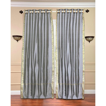 Gray Ring Top  Sheer Sari Curtain / Drape / Panel   - 43W x 108L - Piece