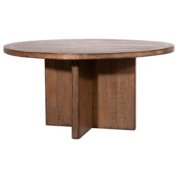 Harley 72" Round Reclaimed Pine Dining Table With Cross Base, Warm Medium Wash