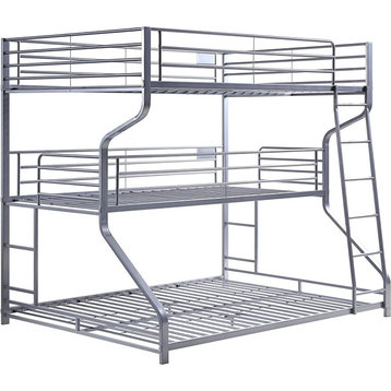 Twin/Full/Queen Bunk Bed, Metal Frame With Safety Guard Rails, Silver