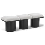 Meridian Furniture - Pavilion Black Boucle Fabric Bench, Cream, Black Finish, 54" W X 15.5" D X 17.5" H - Bring valuable seating and remarkable style to your space with this cream Pavilion Boucle Fabric Bench, an exquisite balance of style and usability for the entryway, bedroom, and beyond. Crafted from oak veneer with a black finish, this bench has a 4-inch-thick seat cushion that's channel-tufted for a touch of luxury. The bench's columnar bases add a dash of Art Deco design, making it a captivating focal point in any room.