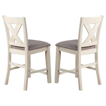 Benzara BM286287 Joss 40" Cottage Wood Counter Height Chair, Set of 2, Cream