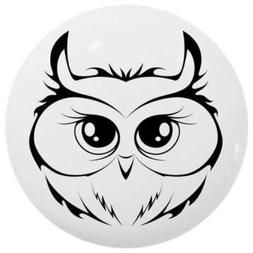 Black and White Owl Head Ceramic Cabinet Drawer Knob