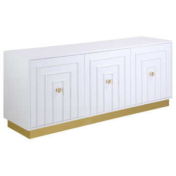 Cosmopolitan Acrylic and Gold Sideboard/Buffet, White Lacquer