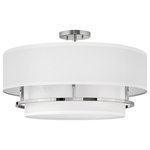 Hinkley - Hinkley 38894PN Graham 4 Light Large Semi-flush Mount in Polished Nickel - Handsome Graham is understated elegance, crafted with unique details making it the ultimate transitional semi flush mount. Its welded frame is nestled between two off-white shades, in luminous faux parchment with a finished cluster visible from below. Graham is available in a Polished Nickel, Lacquered Brass or Black finish.