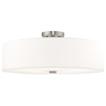 Livex Lighting - Livex Lighting Brushed Nickel 5-Light Ceiling Mount - Add style to any room with this elegant semi flush mount. The design features a beautiful hand crafted off-white fabric hardback drum shade in a stylish brushed nickel.