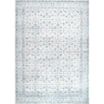 Nuloom Mist Floral Vintage Rug, Aqua 6'7"x9'