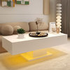 Modern Coffee Table, Spacious Rectangular Top With RGB Lights, High Gloss White