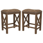 Hillsdale Furniture - Hillsdale Willow Bend Backless Wood Counter Height Stools, Set of 2 - No one likes to eat, drink, and be merry alone. And with this set of two backless Counter Height Stools, you'll always have an extra seat for company. Crafted from solid wood in a rustic antique walnut finish, the sides of these stationary stools have an X-design that adds visual appeal while providing reinforcement. And with plush seats covered in weathered brown faux leather and brass nail head trim, the rustic stool set gets an added touch of farmhouse flair to give them that best-of-both-worlds quality. Assembly required.