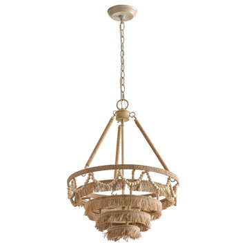 Farmhouse 21.7 in Wood Beaded 3-Light Tiered Rope Chandelier