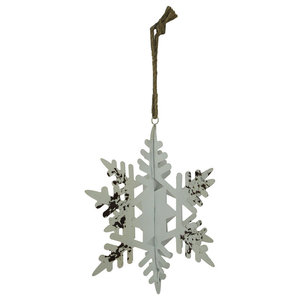 Rustic Metal 3d Hanging Snowflake And Bell Ornament