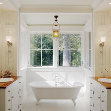 Wood Counters With Pink Tile Bath