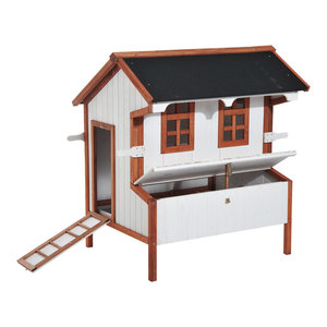 Pawhut 100 Wooden Chicken Coop With Run Nesting Boxwheels Green