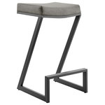 Armen Living - Atlantis 26" Backless Counter Stool, Black Iron and Vintage Gray Faux Leather, 30 Inch - Embrace the effortless style and versatility of our Atlantis Counter or Bar Height Stool in Faux Leather and Metal by Armen Living. With a sleek and airy profile, our barstool offers lasting style and convenience. The robust and seamlessly flowing Z-shaped metal base of this stool lends a distinctively modern and chic appeal to any room. The curved and contoured seat is cushioned with 2.5-inches of high-density foam and upholstered in a sumptuous layer of faux leather. Faux leather remains fade, water, and stain-resistant to offer easy care and maintenance; we recommend dusting regularly and wiping clean with a damp cloth. This contemporary barstool remains lightweight and portable, so you can redecorate for any occasion. It offers flexible seating anywhere from your kitchen island, pub table, eat-in kitchen, home bar, or adjustable desk in a home office. Its sturdy and durable construction ensures years of use. This barstool frame includes a convenient footrest to give you additional support, while the backless design makes it easy to store under a counter to free up more of your floor space. The Atlantis Counter or Bar Height Stool is available in Matte Black Iron with Vintage Gray Faux Leather or in 26-inch counter height versions finished in Brushed Stainless Steel with Gray, Black, or White faux leather to serve as a versatile and effortless addition to your modern home.
