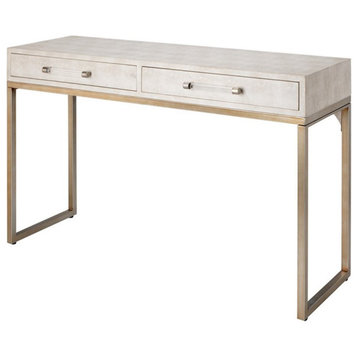 Eden Home 2-Drawer Transitional Faux Leather Console Table in Cream