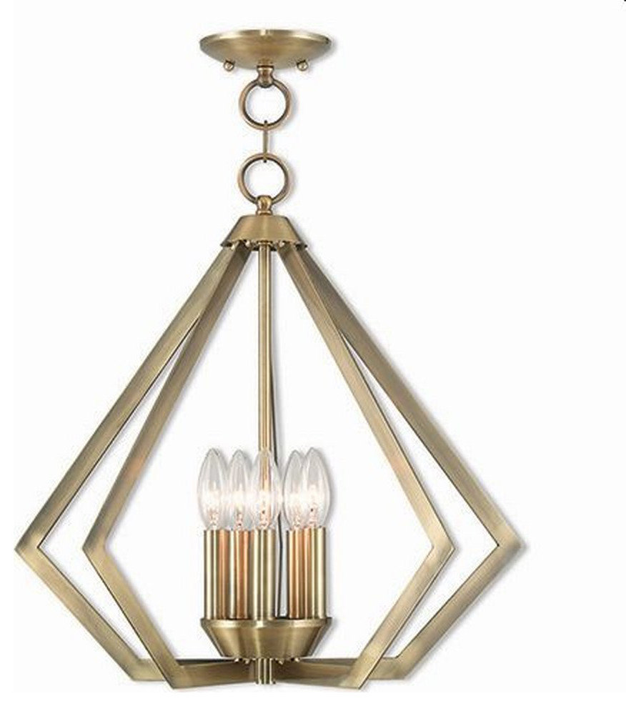 Modern Contemporary Five Light Chandelier-Antique Brass Finish ...