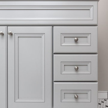 Classic Gray Vanity Bathroom with Hex Tile Floor – Middleton MA