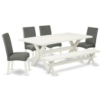 East West Furniture X-Style 6-piece Wood Dining Set in Linen White/Gray Smoke