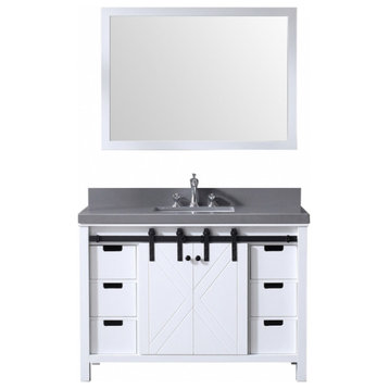 48 Inch White Bathroom Vanity with Barndoor, No Countertop, No Sink, Farmhouse