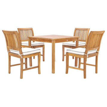 5 Piece Teak Wood Florence Bistro Dining Set w/ 35" Square Table & 4 Side Chairs