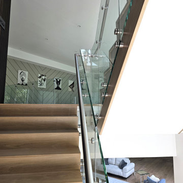 Project #129 | Modern White Oak Staircase with Slanted Risers